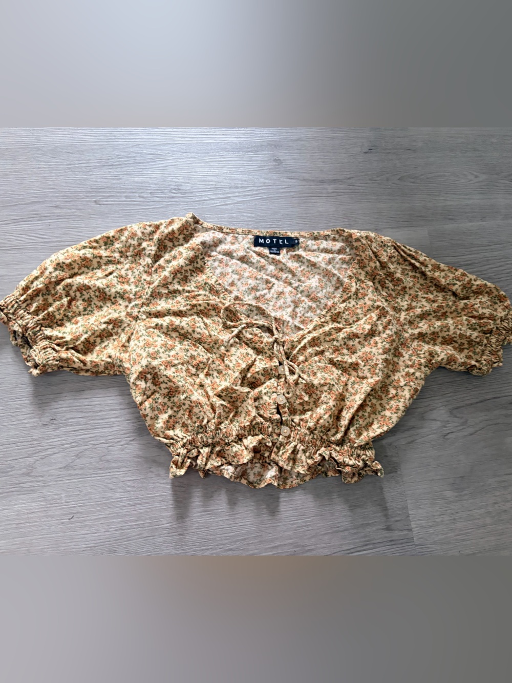 Motel Rocks Cream Floral Button-Up Blouse with Rust & Green Print